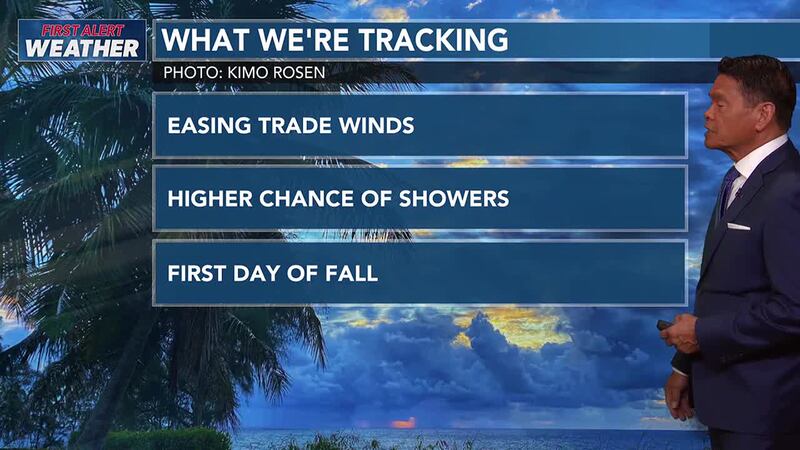 An upper level disturbance will increase the chance for showers for the first day of fall.