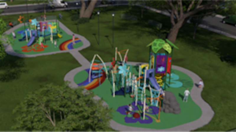 Renderings of the “Aloha Garden” play area at Sheridan Community Park.