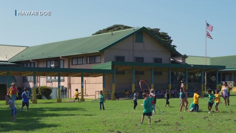 Na’alehu Elementary School students returned to their campus after storm damage displaced them...