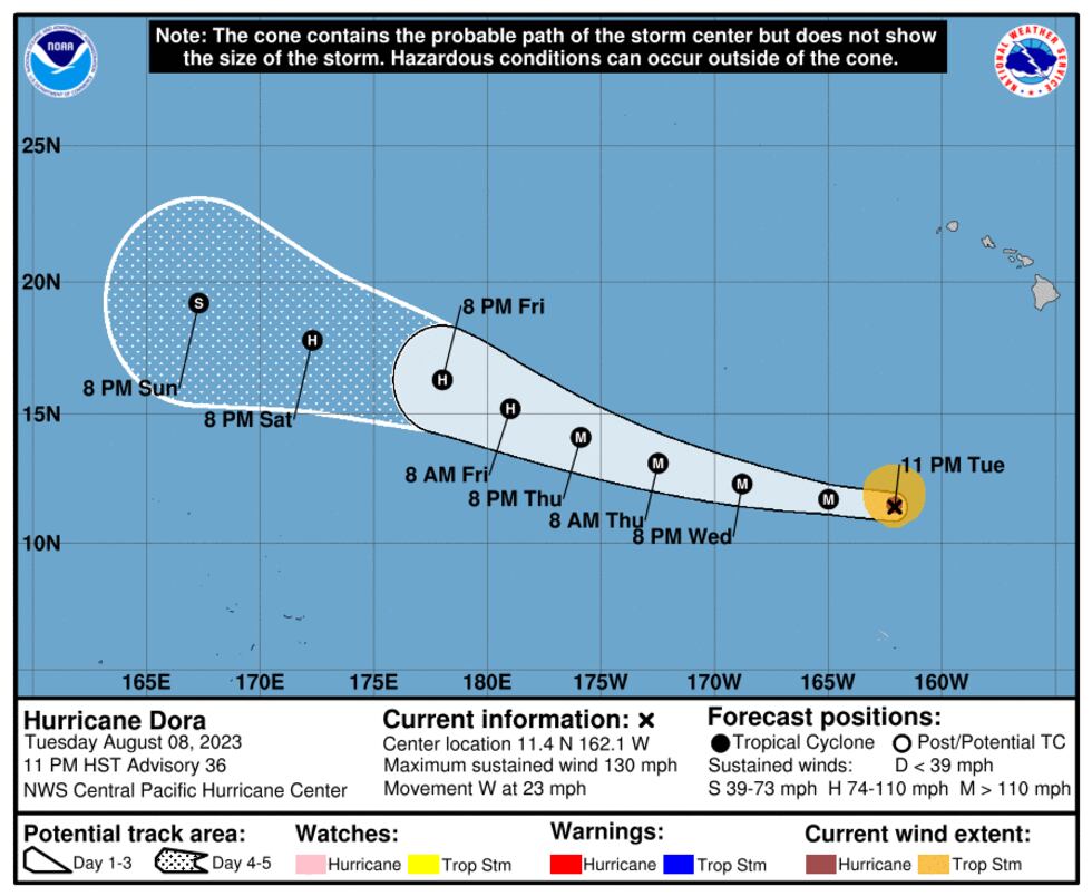 Dora Wind Map Dora maintains strength as a Category 4 hurricane as it passes south of ...