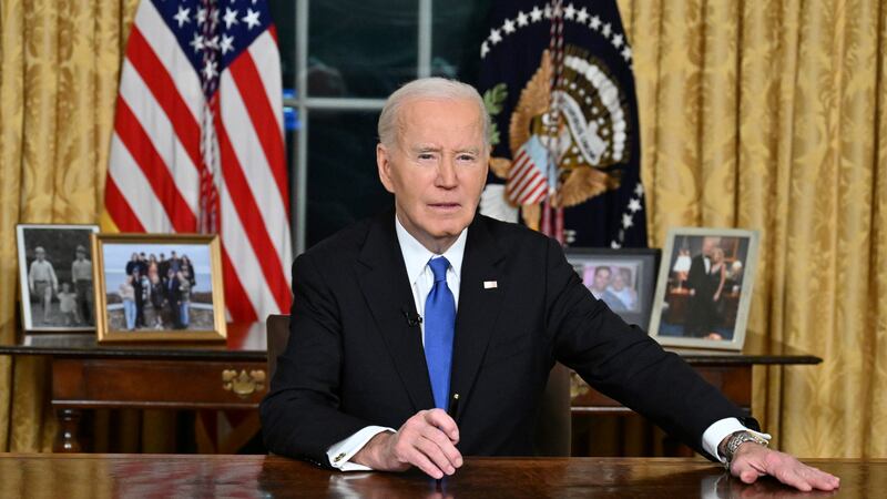 President Joe Biden speaks from the Oval Office of the White House as he gives his farewell...