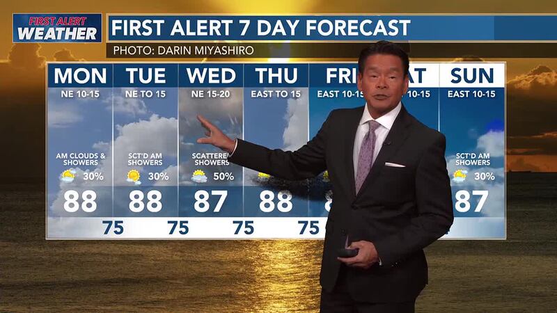 More typical trade wind weather is expected, with a brief increase in scattered showers...