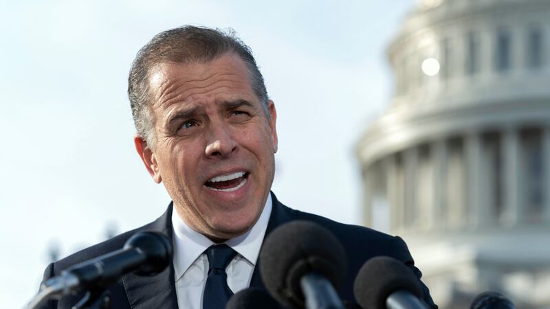 FILE - Hunter Biden, son of President Joe Biden, talks to reporters at the U.S. Capitol, in...
