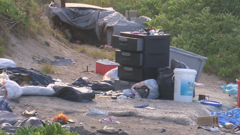 Beachgoers are complaining over trash from a homeless encampment at "Baby Makapuu."