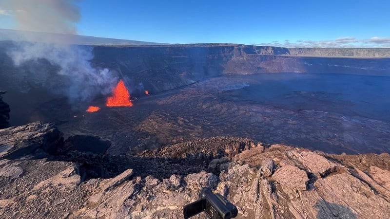 The eruption at the summit of Kilauea volcano on December 24, 2024. Several vents along the...