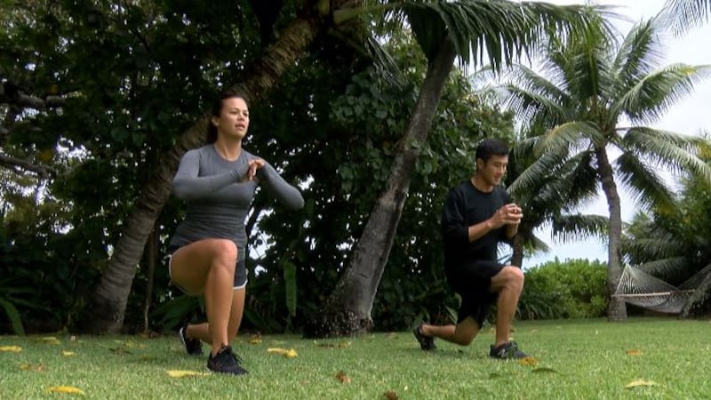Larissa Nordyke and Dane Nishikawa utilizing home workouts while being home.