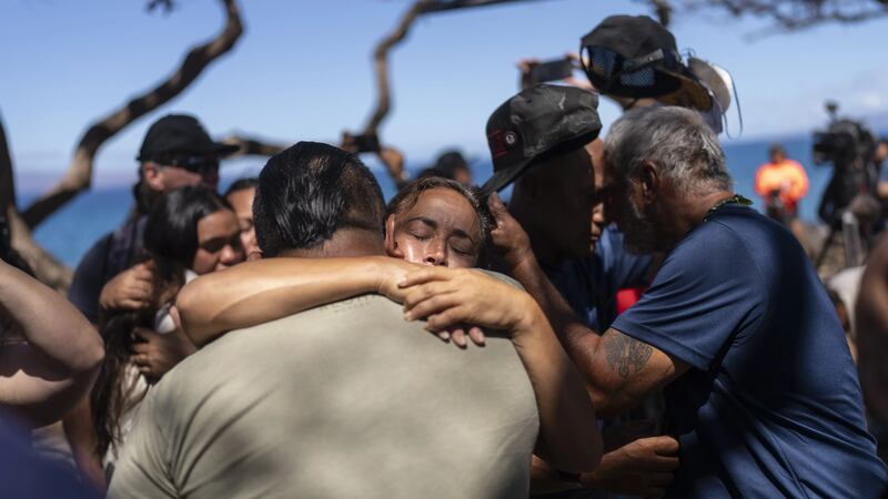 Lahaina, Hawaii, residents who are affected by deadly wildfire that devastated the community,...