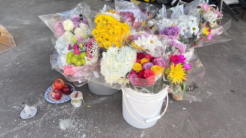 A makeshift memorial for the fireworks blast victims.