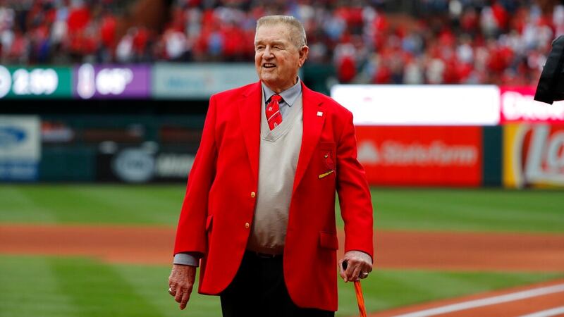 Former St. Louis Cardinals manager Whitey Herzog is seen before the start of Game 3 in a...
