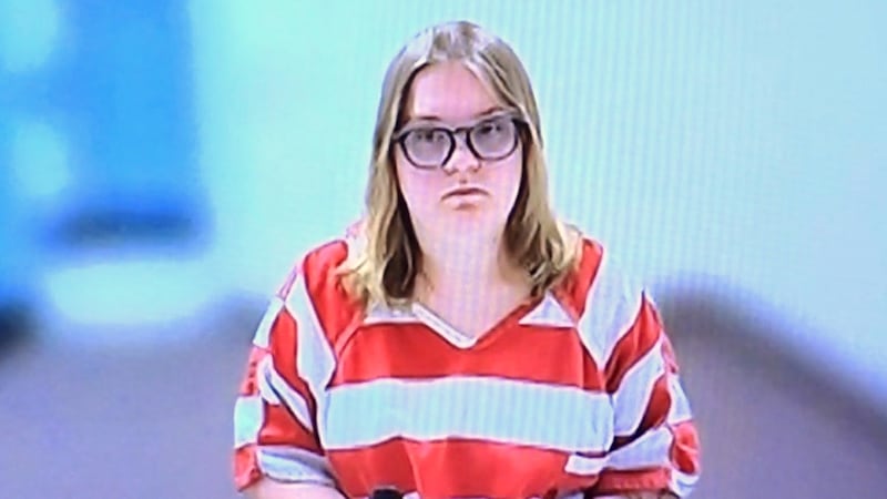 This image taken from KIVI-TV video shows Andrea Shaw attending a court hearing remotely, July...