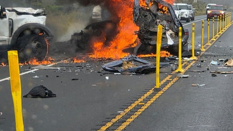 A fiery crash shut down Daniel K. Inouye Highway (Saddle Road) Thursday morning.