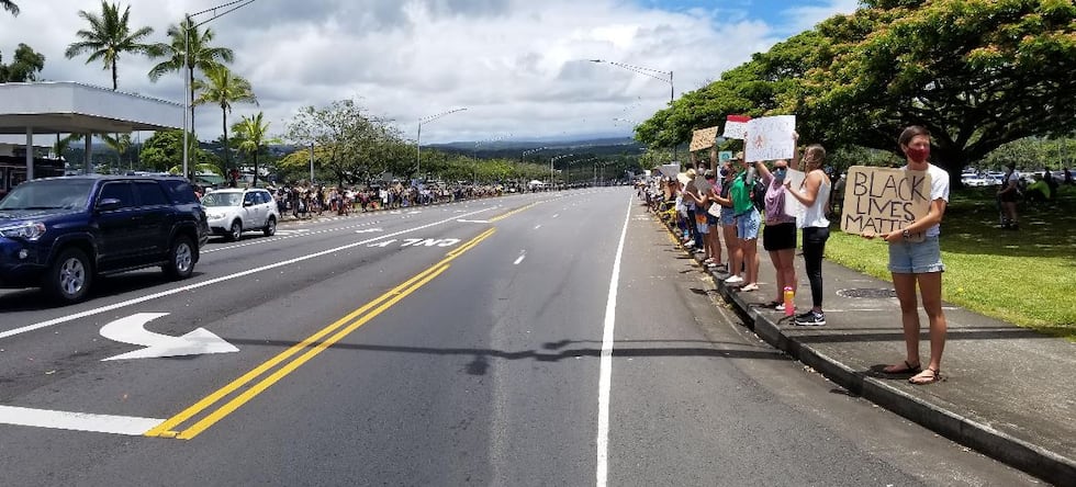 An impressive crowd lined Kamehameha Ave in Hilo in support of Black Lives Matter.