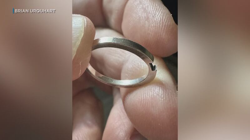 A 56-year old man, found a silver ring with a missing gem stone.