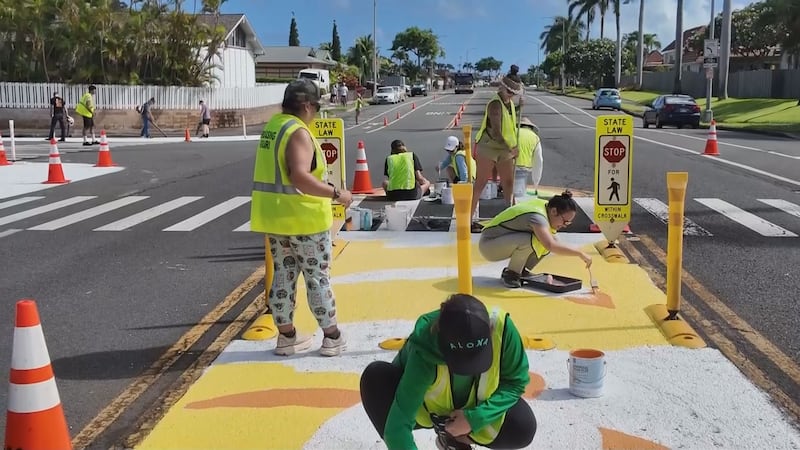 Kailua students designed a rainbow crosswalk mural on Keolu Drive to honor Jenifer Van Lent,...