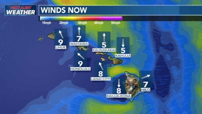 Light south to southeast winds over Hawaii as remnant of Gilma move away to the north.