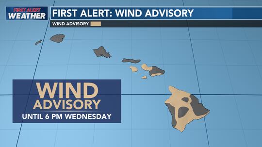Hawaii Island and portions of Maui County are under a wind advisory until 6 PM Wednesday.