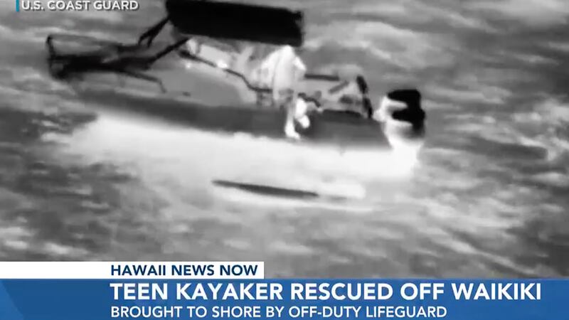 A U.S. Coast Guard plane spotted 17-year-old Kahiau Kawai clinging to his kayak about half a...