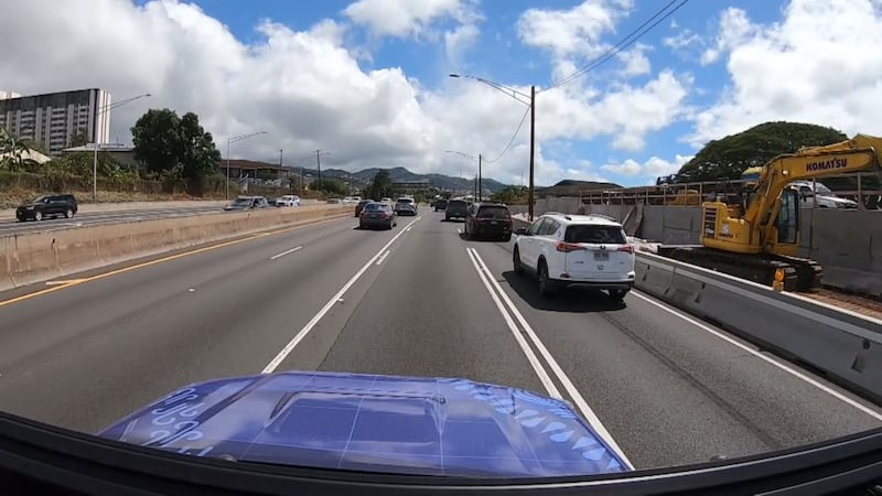 The shoulder of the H-1 Freeway eastbound is closed near the Ola Lane overpass as crews work...