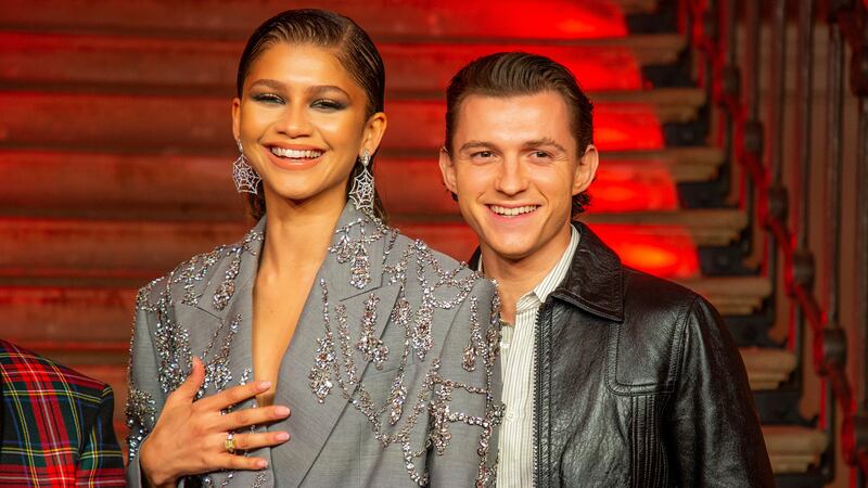 Zendaya and Tom Holland pose for photographers at the photo call for the film 'Spider-Man: No...