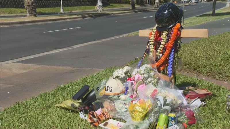 A memorial marks the area where Maddex Fiesta, 15, was killed in Ewa Beach.