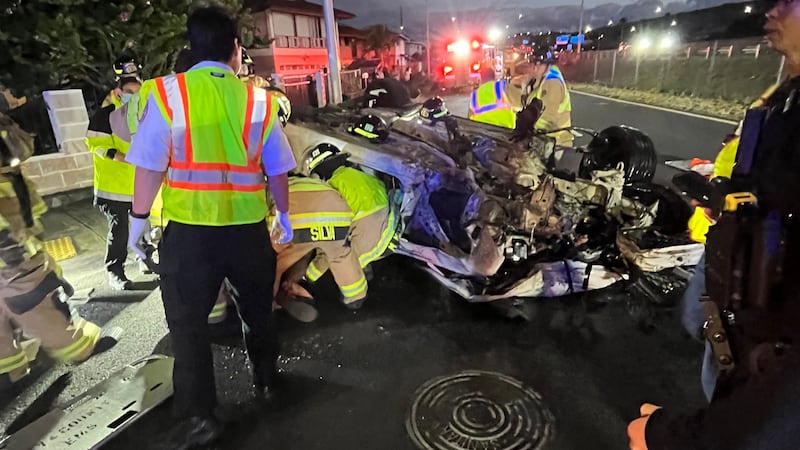 A man was rescued after a crash in Kalihi Monday