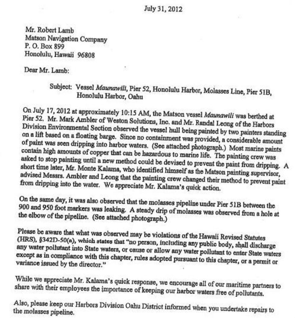 Letter to Matson