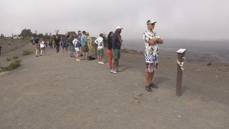 Visitors rushed to see whatever they could of the eruption Monday.
