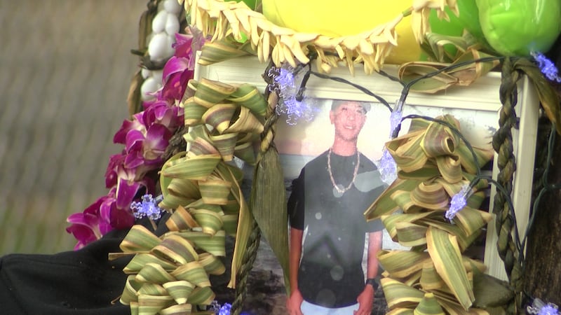 A roadside memorial for Tyler Guillermo, 19, who died after an e-bike crash in Waianae.
