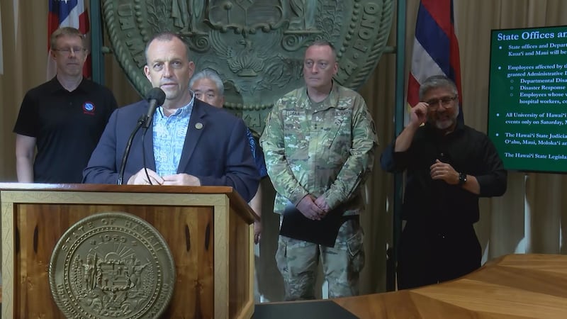 Gov. Josh Green and emergency officials outlined response plans as a Kona storm hits Hawaii.