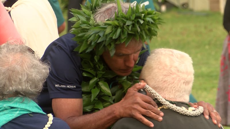 Polynesian Voyaging Society President Nainoa Thompson at a ceremony honoring Hokulea...
