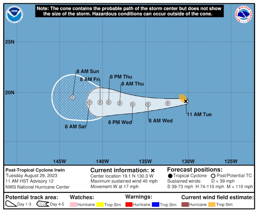 Cyclone Final Track Irwin downgraded to a post-tropical cyclone, expected to continue weakening