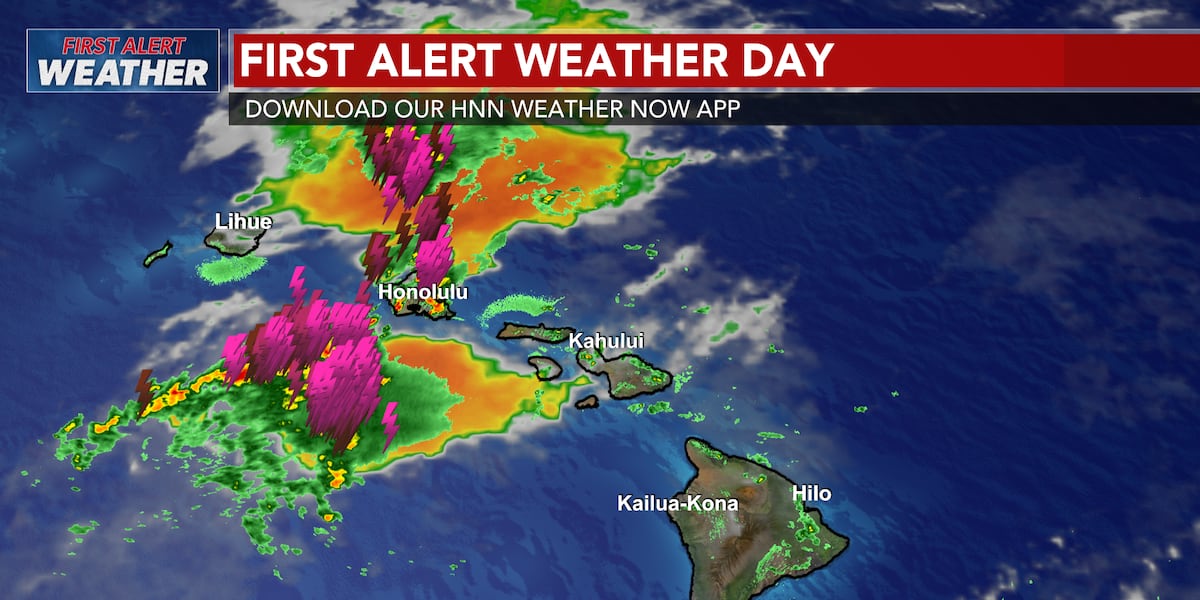 First Alert Weather Day declared for threat of heavy rain; Oahu under flood advisoryThunderstorms are producing heavy rain over portions of the Koolau mountains, central Oahu, and along the shoreline in leeward Oahu.