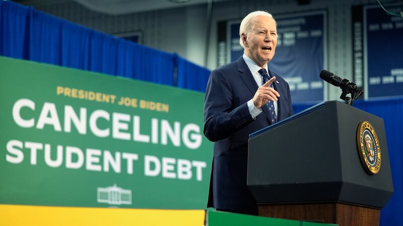 FILE - President Joe Biden speaks about student loan debt at Madison College, April 8, 2024,...