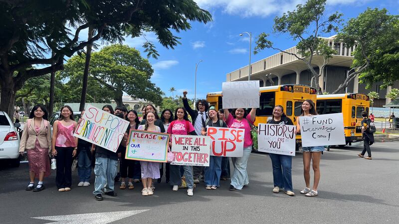 Mililani students traveled downtown to testify at BOE budget meeting.
