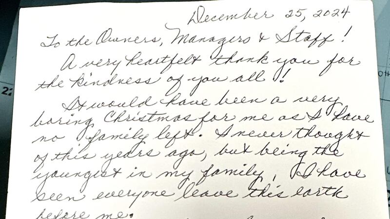 Black Sheep Burgers & Shakes said a woman left the note when she dined at the downtown Ozarks...