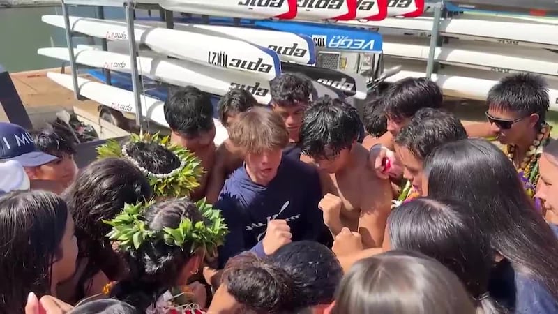 Rescued kayaker Kahiau Kawai got out of the hospital in time to cheer on his Kamehameha...