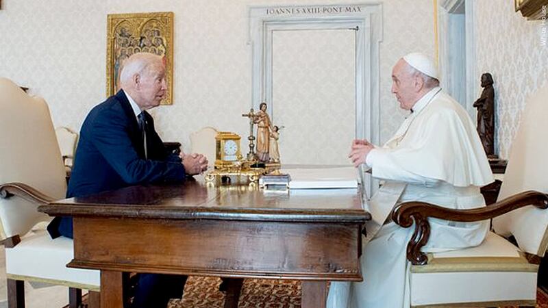 FILE - President Joe Biden meets with Pope Francis on August 30, 2021.