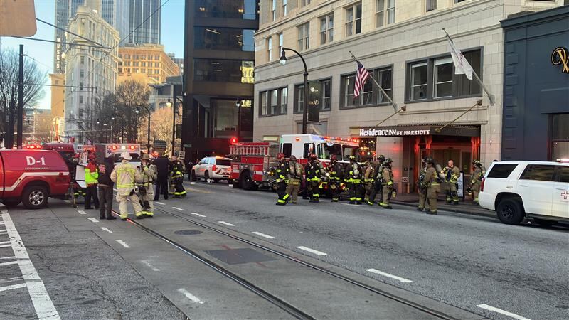 Outside the Residence Inn by Marriott in downtown Atlanta after a reported carbon monoxide leak.