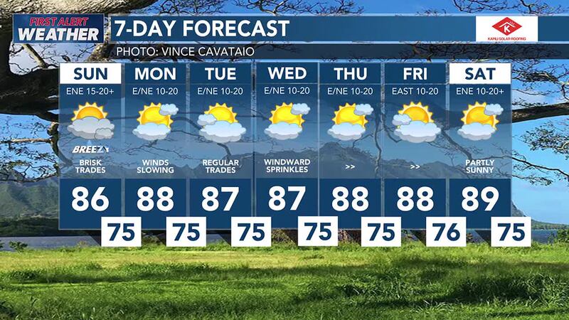 After the morning showers pass, most of the state will see sunshine. It’s a nice trade wind day!