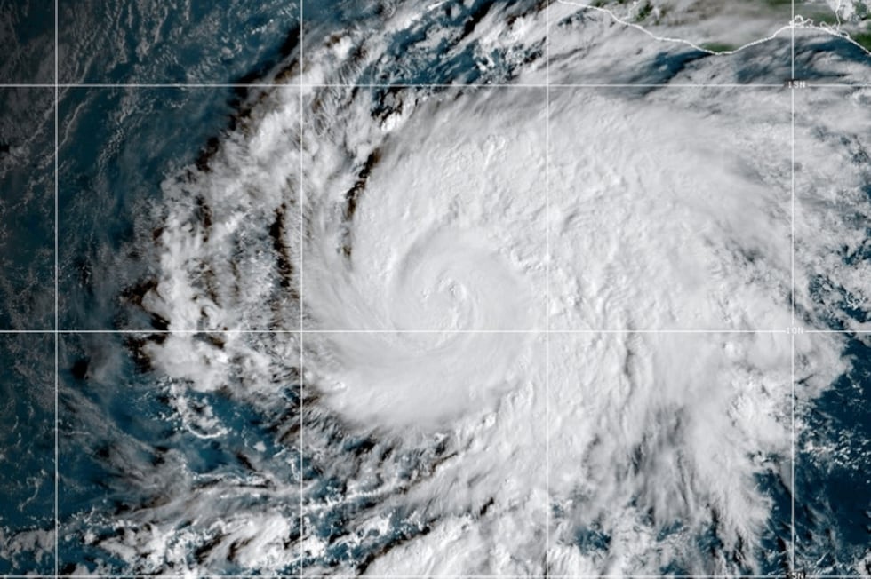 This GOES-19 GeoColor satellite image provided by the National Oceanic and Atmospheric...
