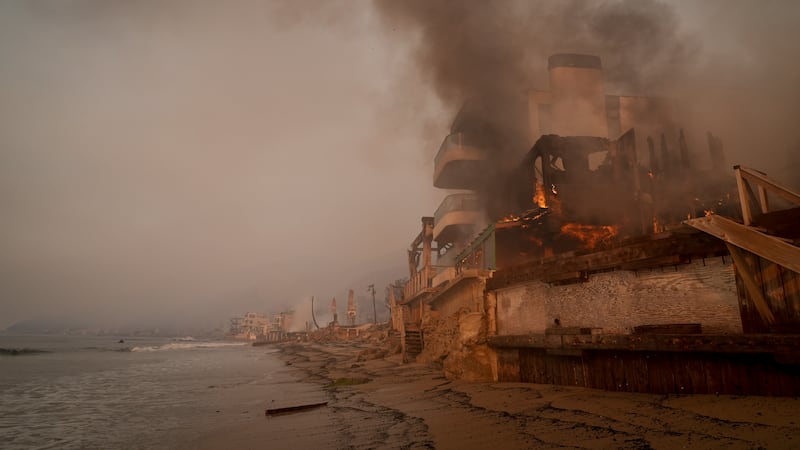 A beach front property is burned by the Palisades Fire Thursday, Jan. 9, 2025 in Malibu,...