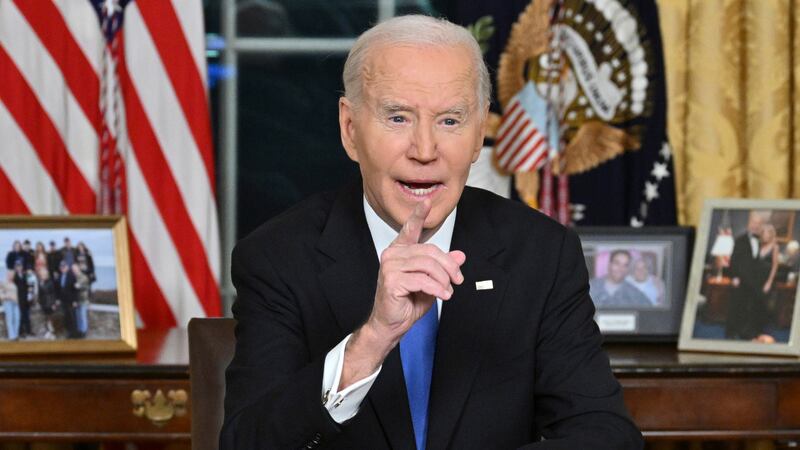 President Joe Biden speaks from the Oval Office of the White House as he gives his farewell...