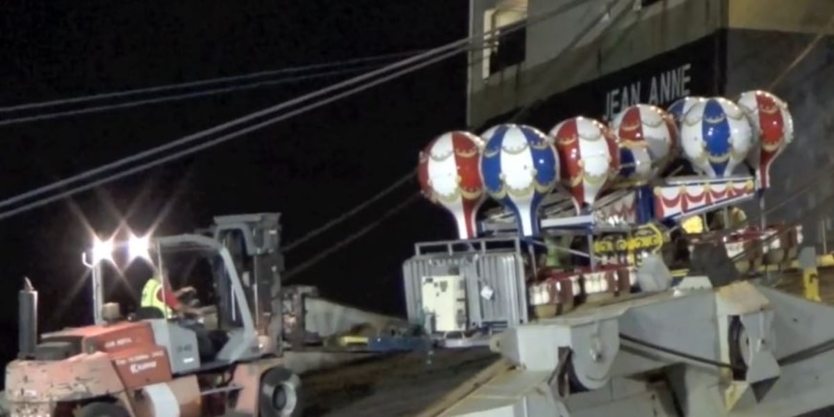 State Fair Line Box Ride Rides for the 50th State Fair unloaded at the docks ahead of opening ...
