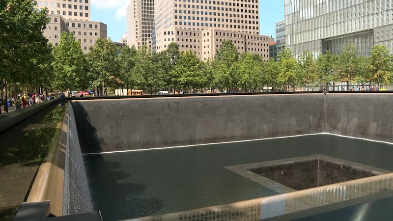 One of the twin reflecting pools at the 9/11 Memorial in New York City.