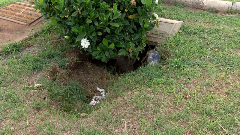 Recent heavy rains have caused sinkholes to form at the Sunset Memorial Park Cemetery.