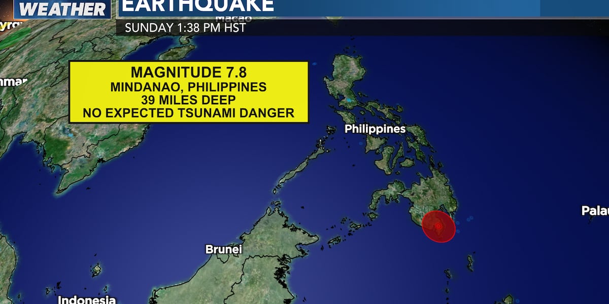 M7.8 earthquake strikes Philippines, no tsunami threat to Hawaii