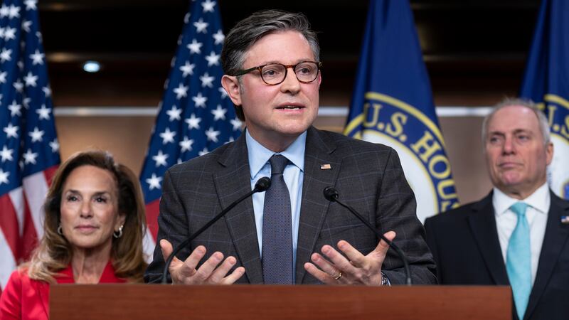 With election season getting underway, Speaker of the House Mike Johnson, R-La., center,...