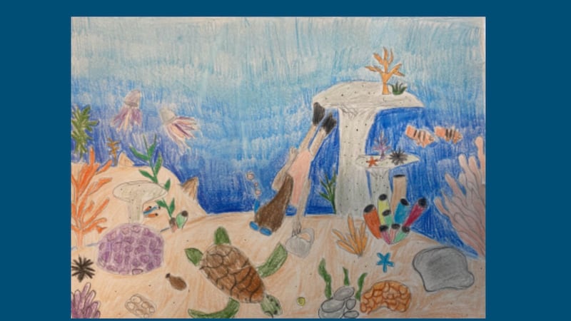 All month, look for ocean-inspired artwork like this from more than 150 Oahu students.