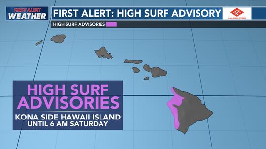 A High Surf Advisory will continue for the Kona coast of Hawaii Island until 6 AM Saturday.