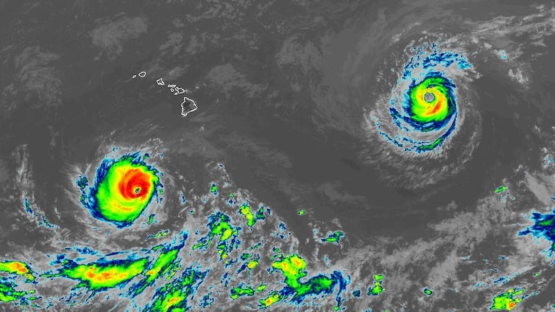 Hurricanes Lowell (bottom left) and Karina.